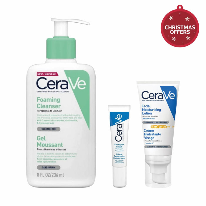 CERAVE FOAMING CLEANSER 236ML+ CERAVE FACIAL MOISTURIZING LOTION AM SPF30 52ML+CERAVE EYE REPAIR CREAM 14ML