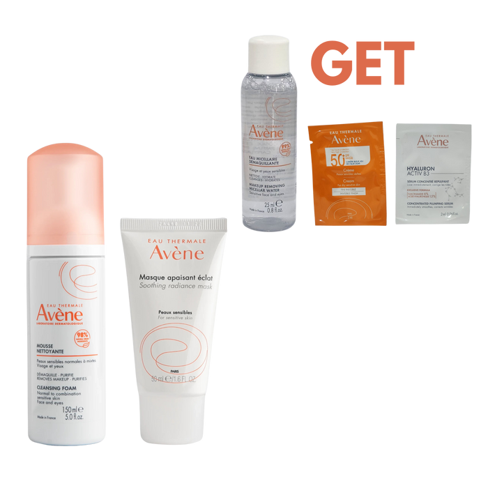 Avene Mousse Nettoyante 150ml+ Avene masque apaisant 50ml+ Free gift samples