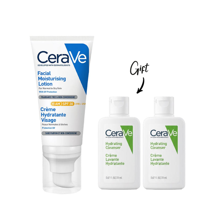 CERAVE AM FACIAL MOISTURIZING LOTION SPF30 - NORMAL TO DRY SKIN 52ML + FREE 2 Mini Samples
