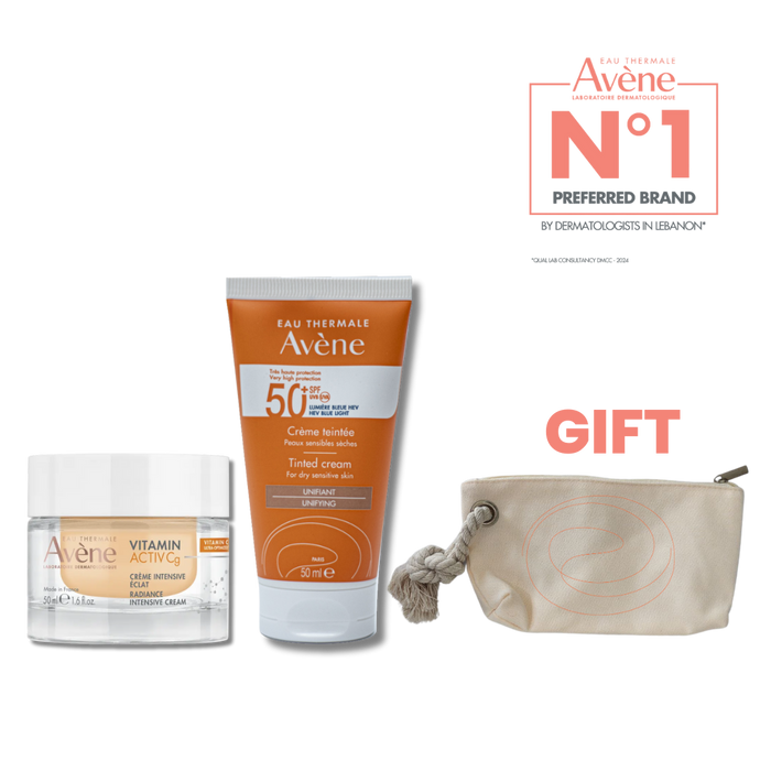AVENE VITAMIN C ACTIVE CG CREAM INTENSE ECLAT 50ML + AVENE VERY HIGH PROTECTION CREME TEINTEE SPF 50+ 50ML + FREE POUCH
