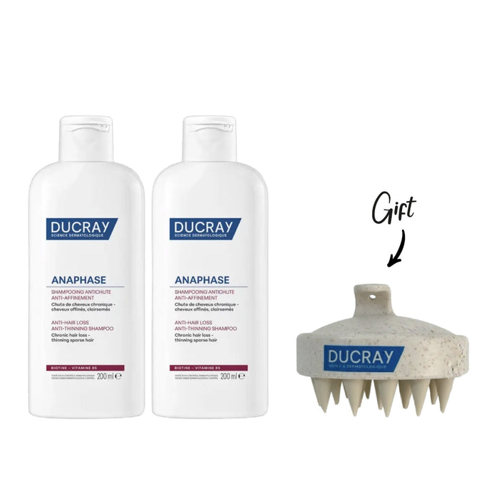 2X Ducray Anaphase Shampoo 400ML + FREE Scalp Massager