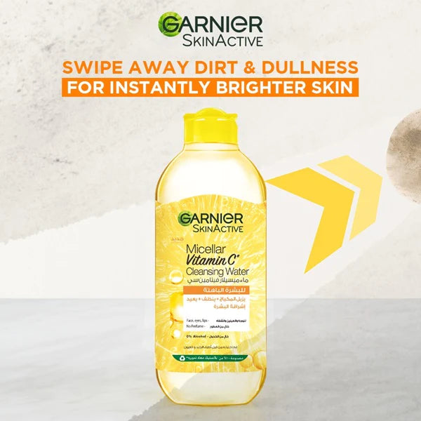 GARNIER VITAMIN C MICELLAR WATER FACIAL BRIGHTENING CLEANSER AND MAKEUP REMOVER