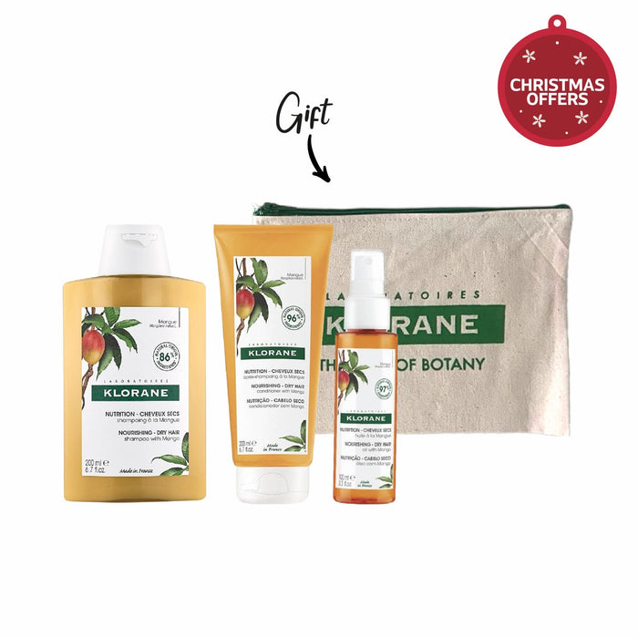 30% OFF KLORANE SHAMPOO MANGUE 200ML+ KLORANE SPRAY HUILE DE MANGUE 100ml+ KLORANE BAUME MANGUE 200ML+ KLORANE POUCH FREE