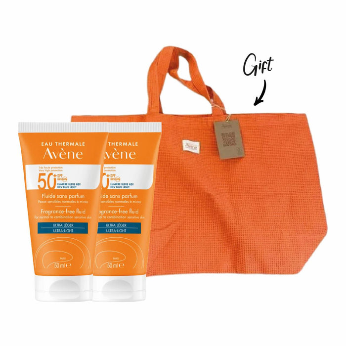 2X AVENE SUN FLUID SPF 50+ 50ML PLUS FREE SUMMER BAG