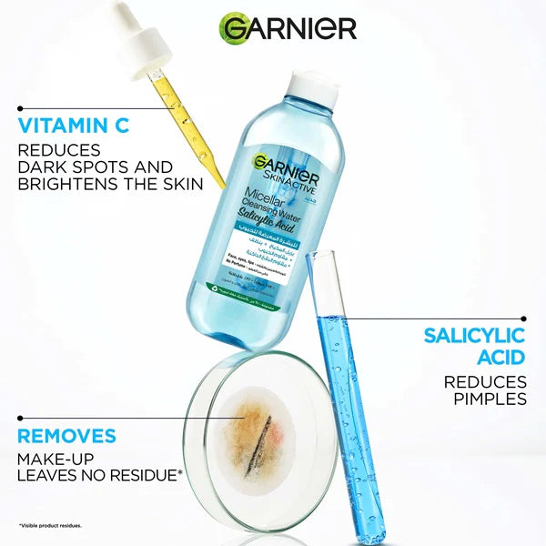 GARNIER SALICYLIC ACID MICELLAR WATER FACIAL ANTI-ACNE CLEANSER AND MAKEUP REMOVER, FOR OILY AND ACNE-PRONE SKIN 400ML