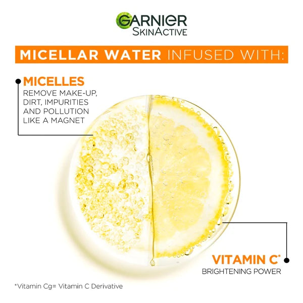 GARNIER VITAMIN C MICELLAR WATER FACIAL BRIGHTENING CLEANSER AND MAKEUP REMOVER