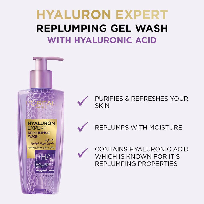 LOREAL HYALURON EXPERT REPLUMPING FACE WASH WITH HYALURONIC ACID 200ML