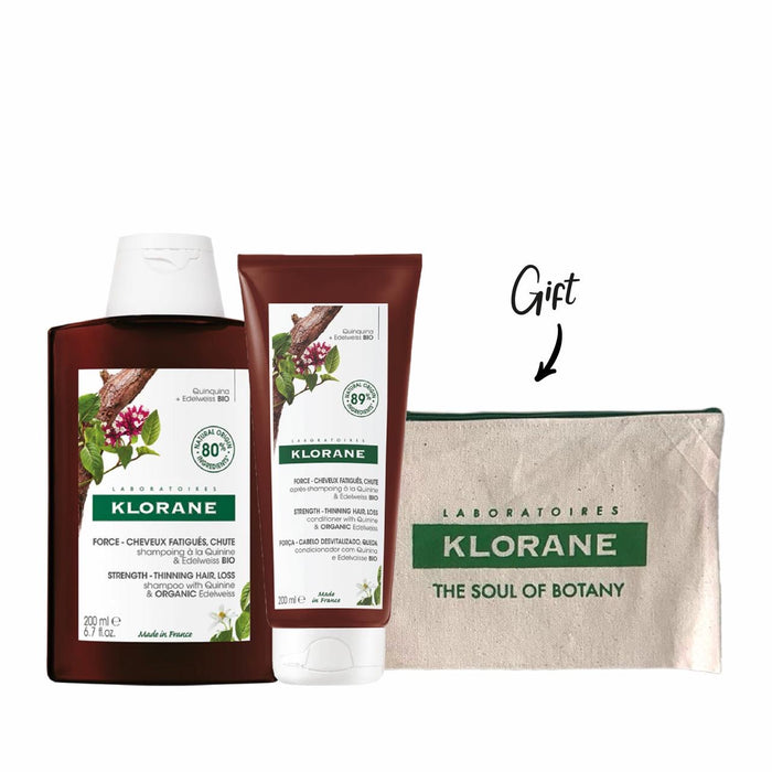 KLORANE SHAMPOO QUININE 200ML + KLORANE BAUME QUININE 200ML + FREE KLORANE POUCH