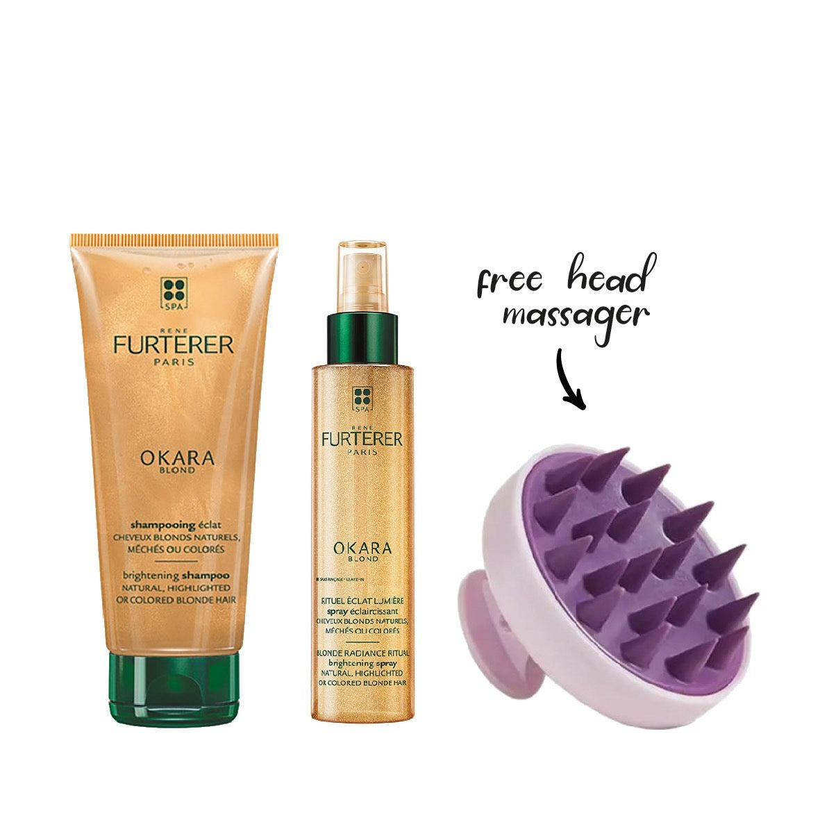 Rene Furtere Okara Shampoo 200ml+ Spray 150ml + FREE Scalp massager