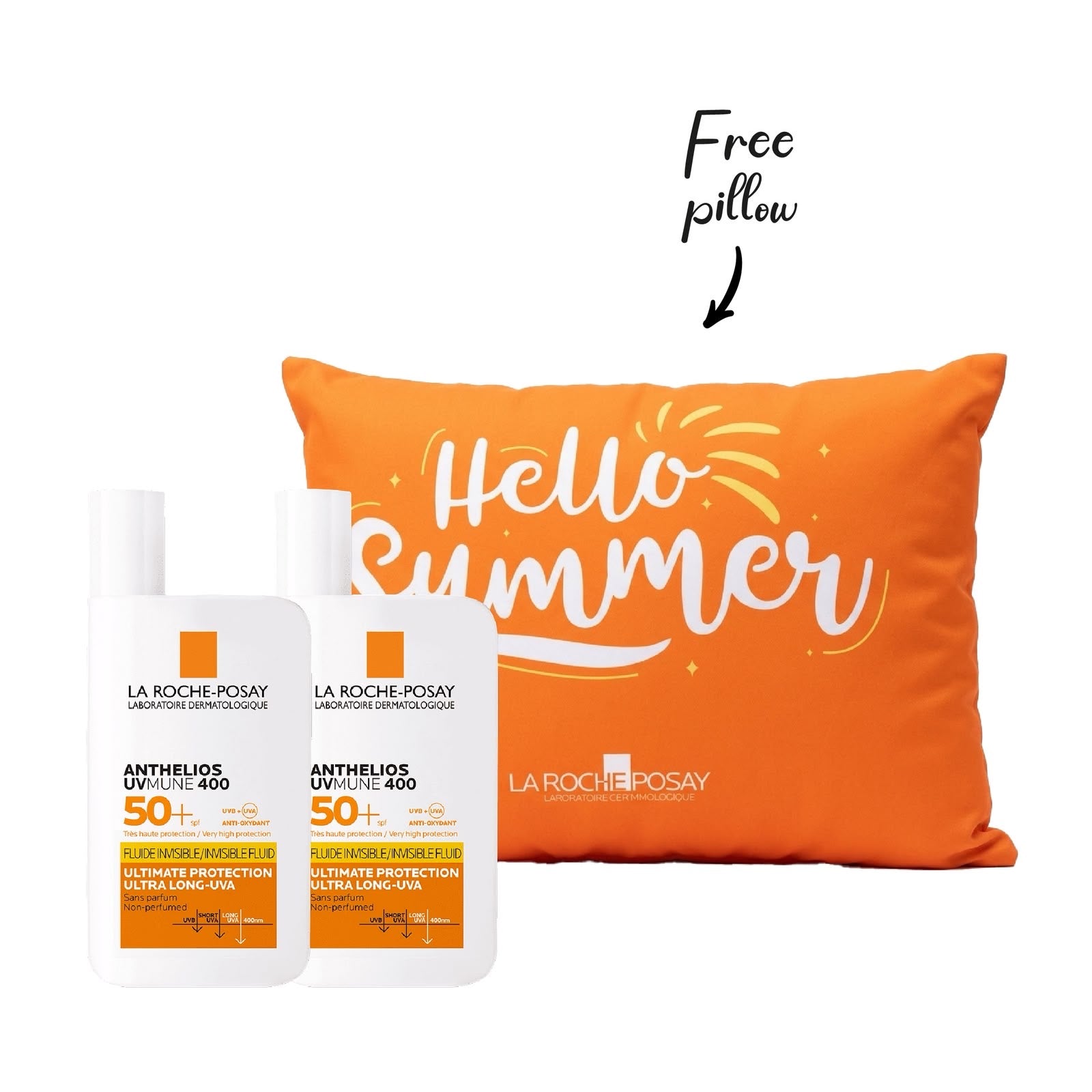 2xLA ROCHE POSAY ANTHELIOS UVMUNE 400 INVISIBLE SUNSCREEN SPF50+ 50ML+ FREE Beack PILLOW