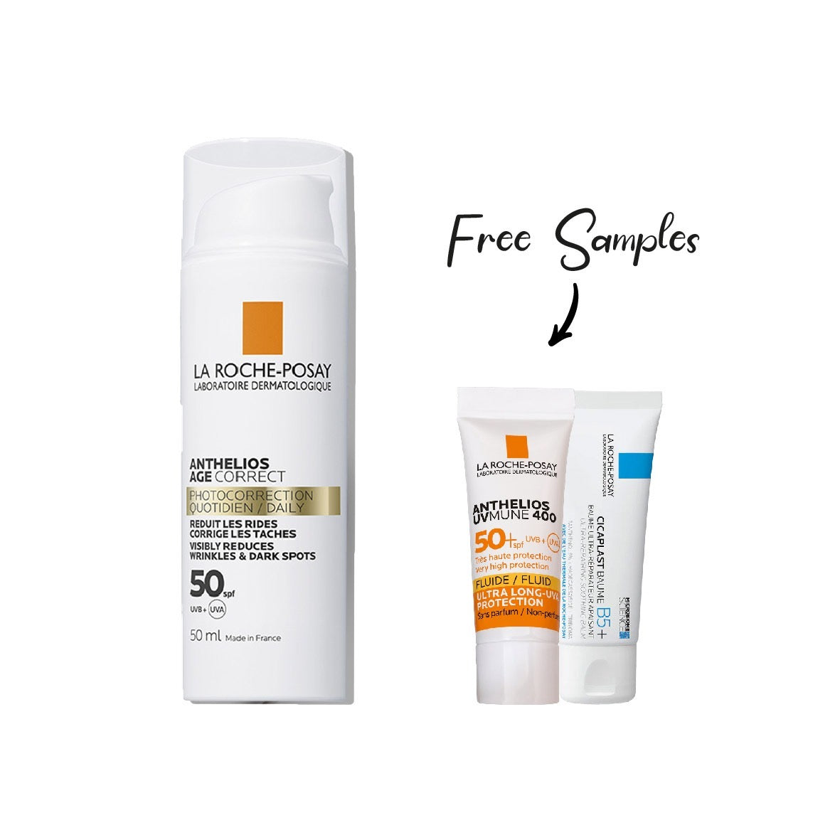 LA ROCHE POSAY ANTHELIOS AGE CORRECT LIGHT CREAM SPF50+ 50ML+ 2xFREE Sample Anthelios UVmune & Cicaplast