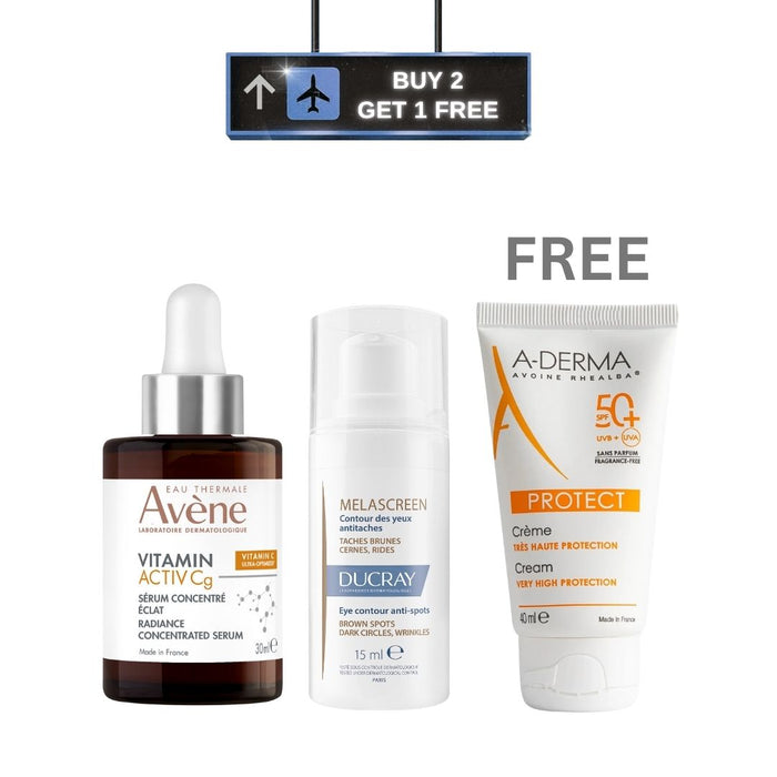 Avene Vitamin Cg Serum 30ML + Ducray Melascreen Eyes + FREE Aderma Protect Cream 40ML