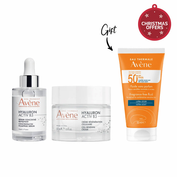 Avene Hyaluron Active B3 Serum 30ml + Avene Hyaluron Active B3 Cell Renewal cream 50ml + FREE Avene Sun fluid SpF 50+ 50ml