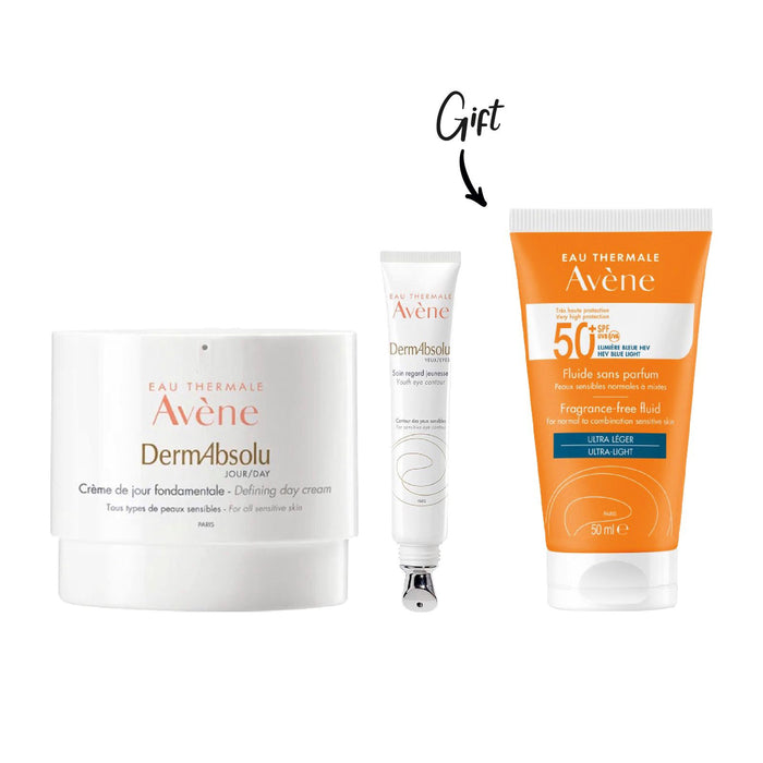 Avene Dermabsolu day cream 50ml + Avene Dermabsolu Eye cream 15ml  + FREE Avene Sun fluid SpF 50+ 50ml
