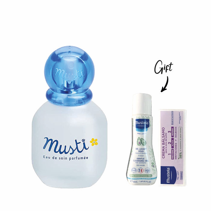 Mustela Musti Eau De Soin Spray 50ml + FREE Mustela Gentle Cleansing Gel 50ml & FREE Mustela Creme Change 123 10ml