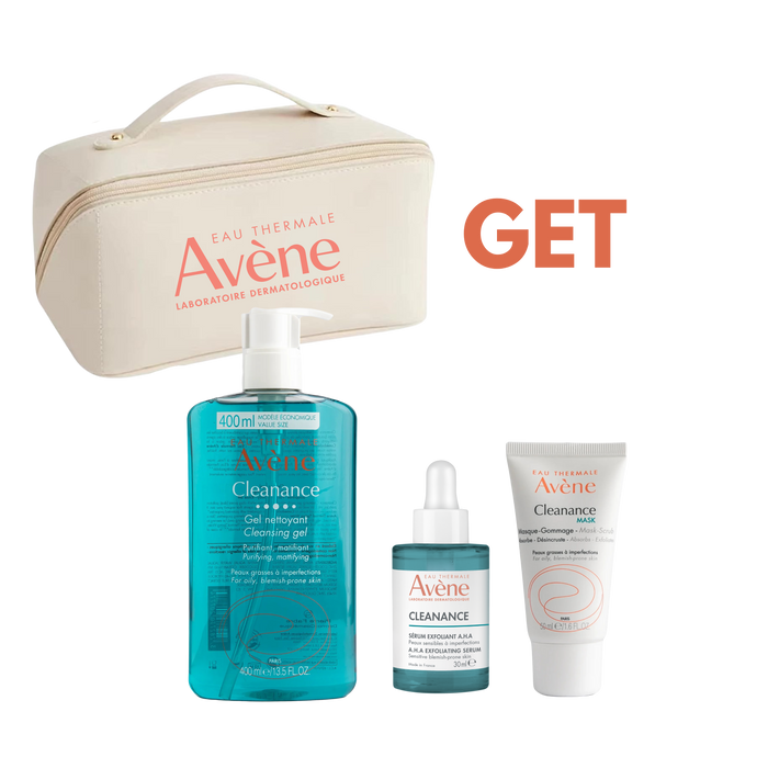 Avene cleanance gel 400ml + Avene cleanance serum 30ml+ Avene cleanance mask 50ml+ Free Pouch