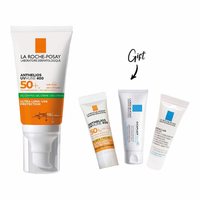 LAROCHE POSAY A NTHELIOS UVMUNE GEL-CREAM DRYTOUCH ANTISHINE 50ML + FREE LAROCHE POSAY CICAPLST BUME B5 SAMPLE+ LAROCHE POSAY ANTHELIOS UVMUNE 400 SPF50 SAMPLE + LA ROCHE POSAAY EFFACLAR SERUM SAMPLE