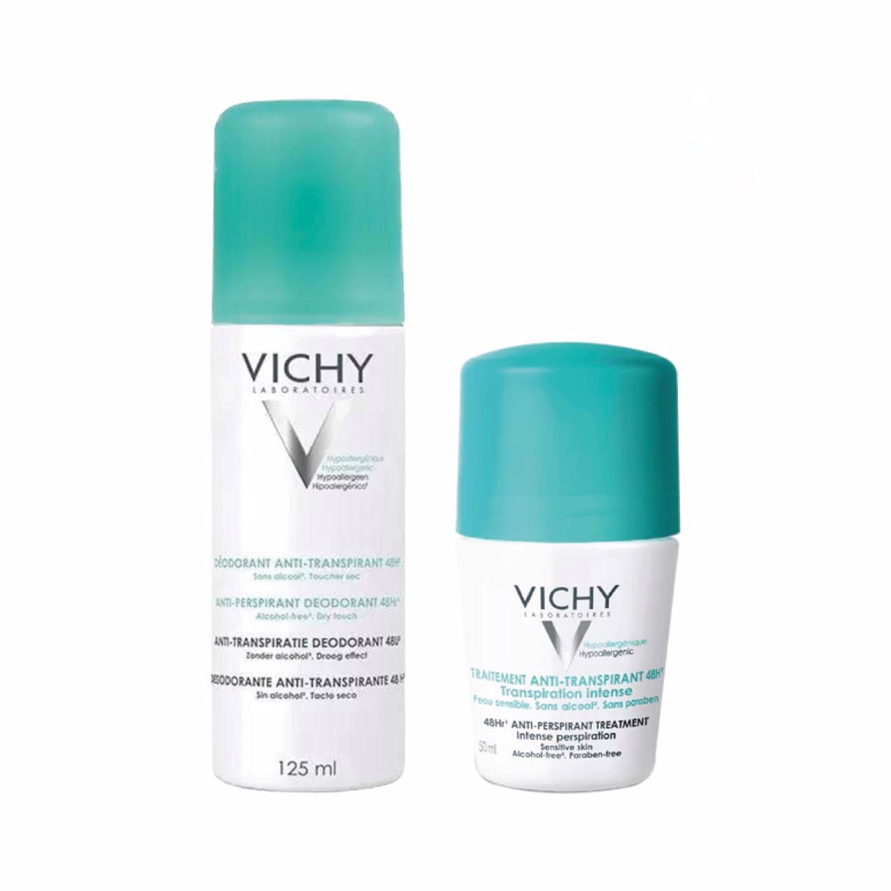 20% OFF VICHY 48-HOUR INTENSIVE ANTI-PERSPIRANT TREATMENT - DEO ROLL-ON 50ML & VICHY DEODORNT ANTIPERSPIRANT SPRAAY 125ML