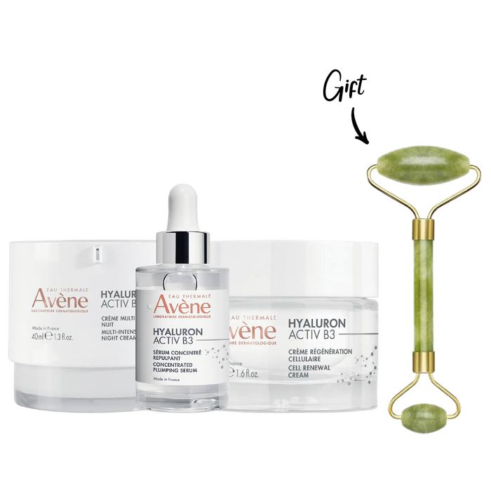 AVENE HYALURON ACTIV B3 REGENERATION CELLULAIRE 50ML+AVENE HYALURON ACTIV B3 CREME MULTI-INTENSIVE NUIT 40ML +AVENE HYALURON ACTIV B3 SERUM CONCENTRE 30ML + FREE FACE ROLLER