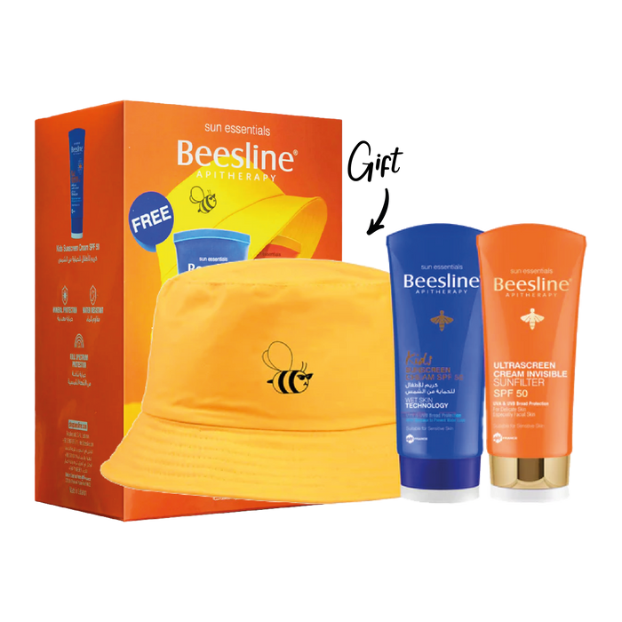 BEESLINE KIDS OFFER:KIDS SUNSCREEN CREAM SPF50 60ML+ BEESLINE ULTRASCREEN CREAM INVISIBLE SUNFILTER SPF50 60ML PLUS HAT FREE