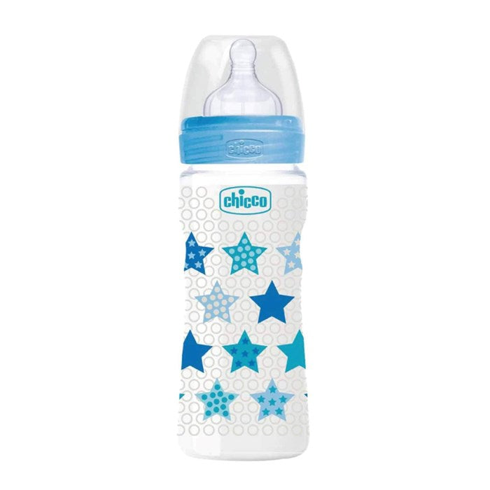 CHICCO Well-Being Plastic Bottle 330ml Fast Flow Silicone 4M+