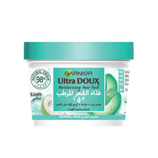 ULTRA DOUX VEGAN HAIR FOOD ALOE VERA & COCONUT 3 IN 1 TREATMENT 390ML