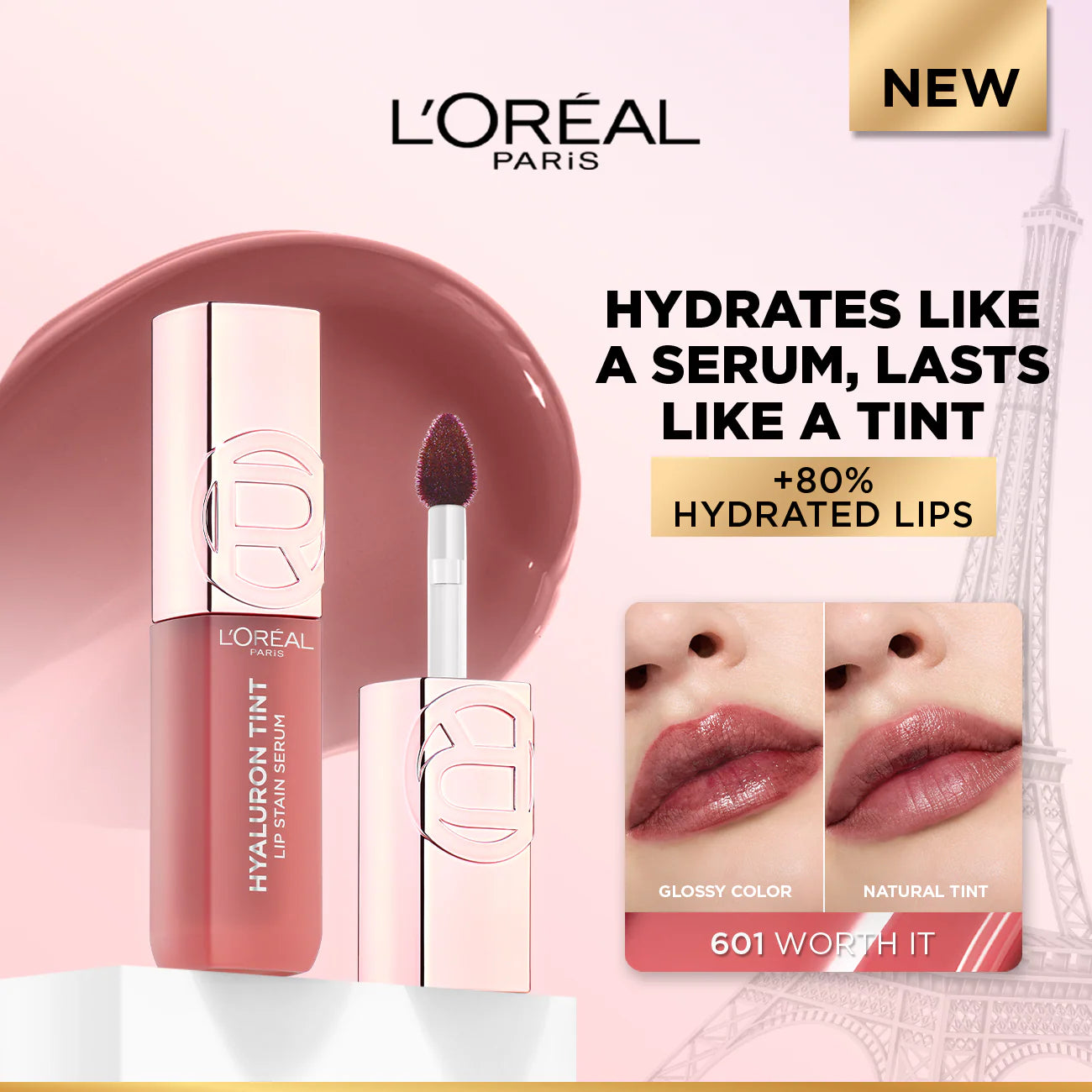 Loreal Hyaluron Tint Lip Stain Serum Long Lasting, Hydrating Lip Makeup Infused with Hyaluronic Acid 5ml