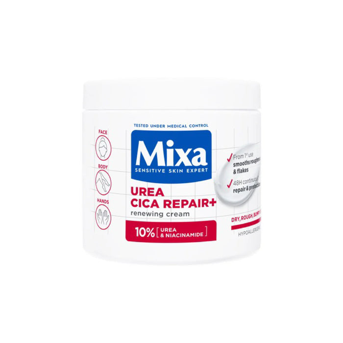 Mixa Urea Cica Repair Cream Jar - For Keratosis Pilaris, Dry Rough Fragile Skin & Tiny Reddish Bumps - For Face, Hands & Body 400ML