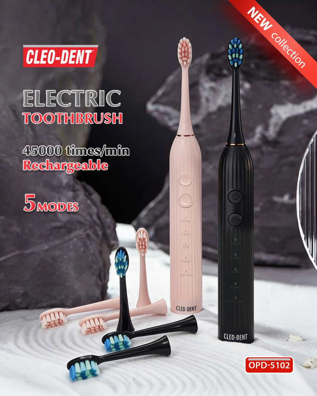 Cleo-Dent Electric Toothbrush – 5 Modes 42,000 Vibrations/Min