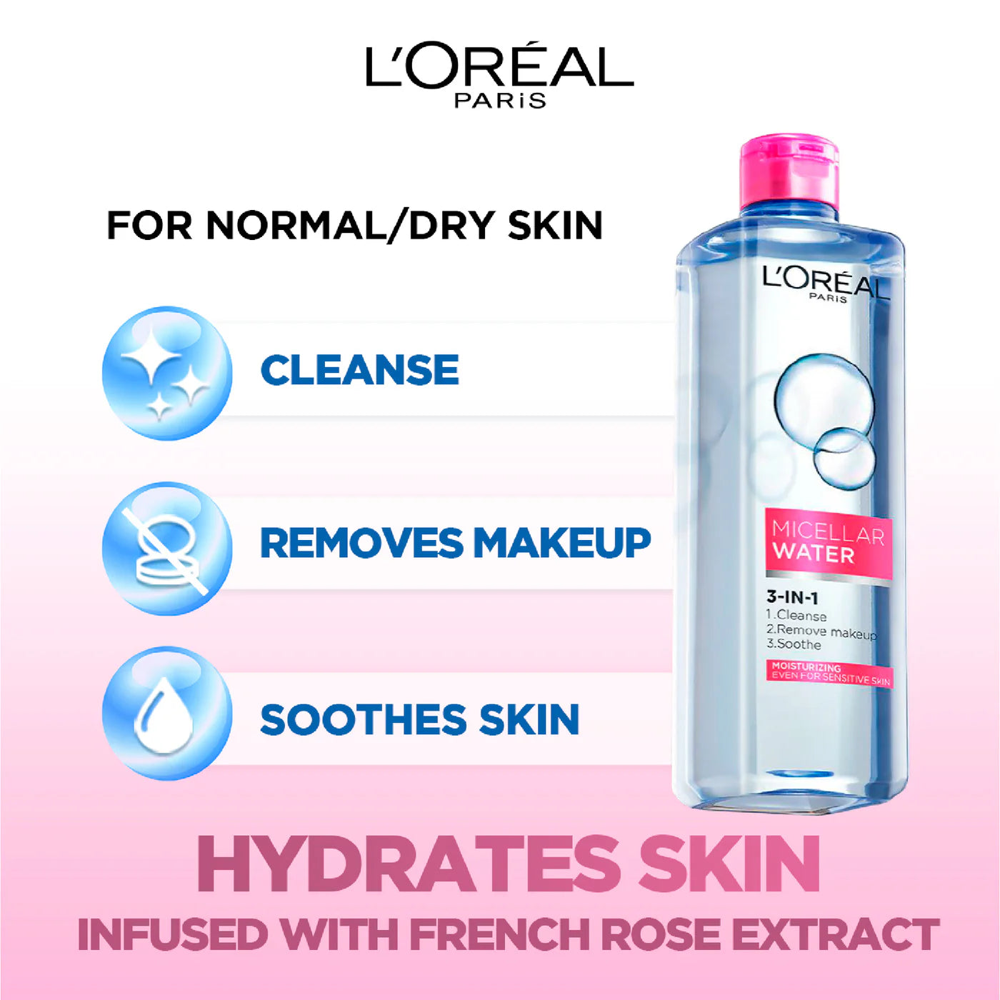 Loreal  3-in-1 Micellar Water makeup remover 400ML