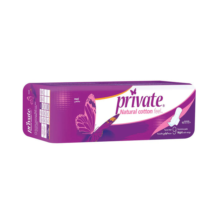 Private Natural Cotton Maxi Night 9 Pads