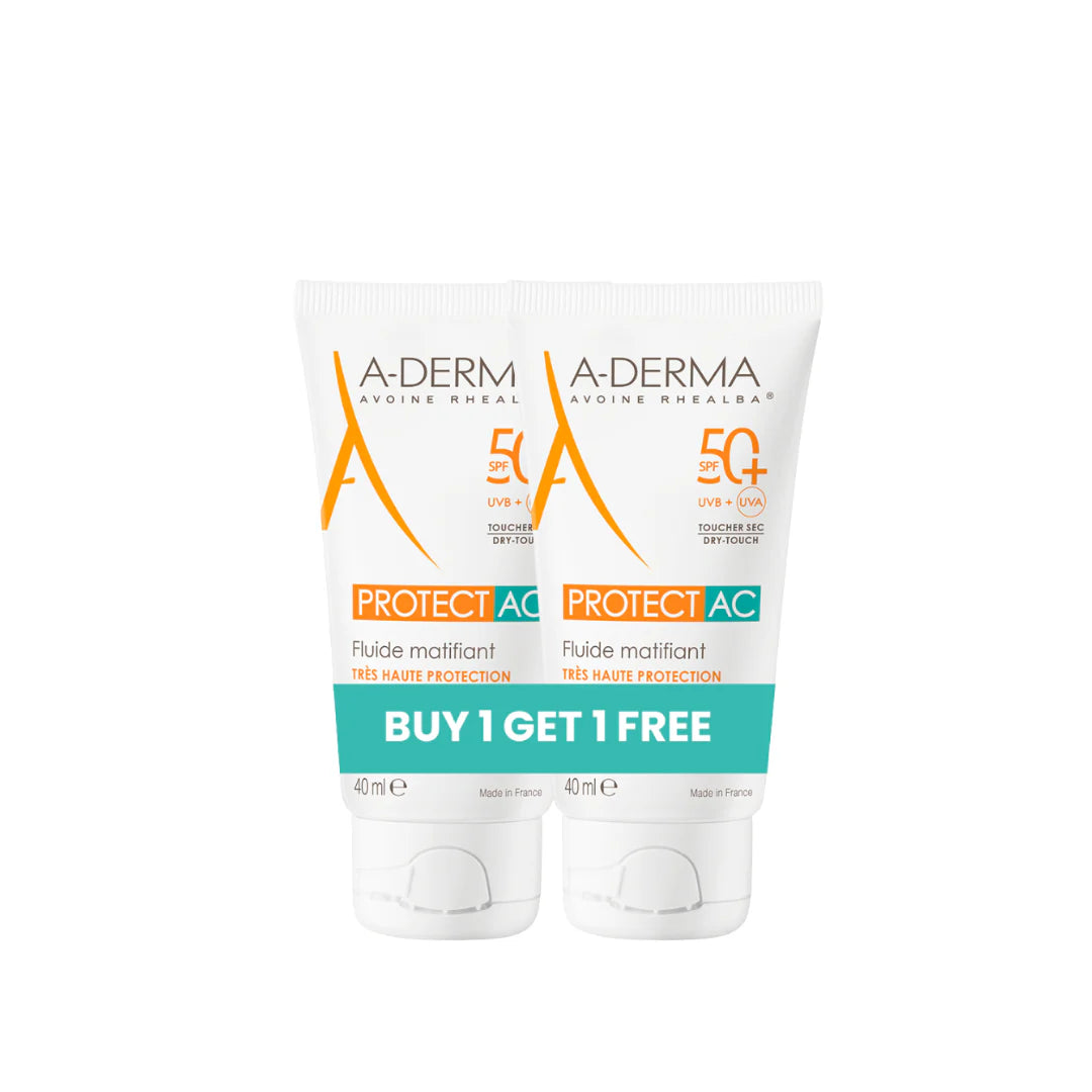 A-Derma Protect AC Mattifying For Acne Prone Skin Face Fluid Sunscreen SPF50 Buy 1 Get 1 Bundle