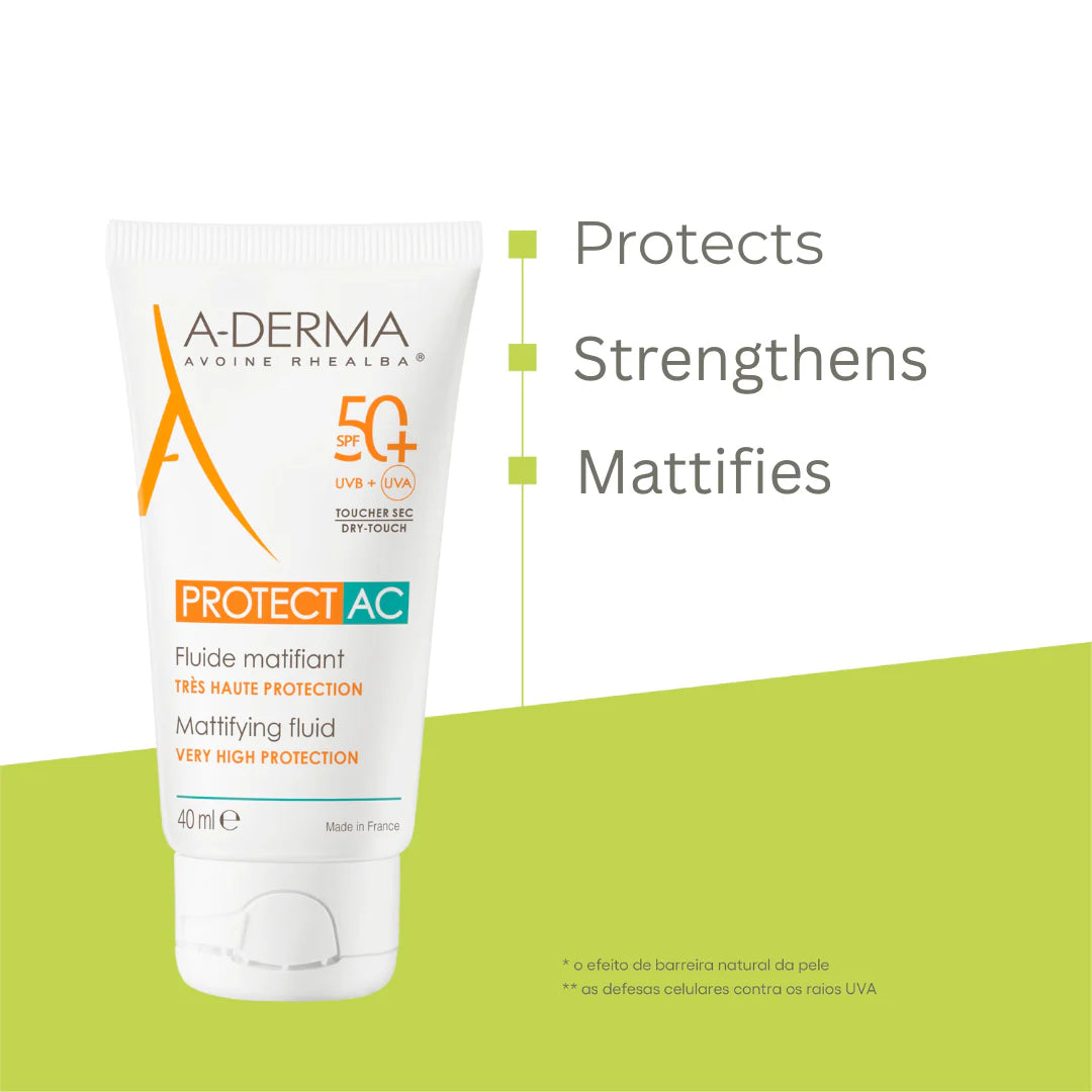A-Derma Protect AC Mattifying For Acne Prone Skin Face Fluid Sunscreen SPF50 Buy 1 Get 1 Bundle