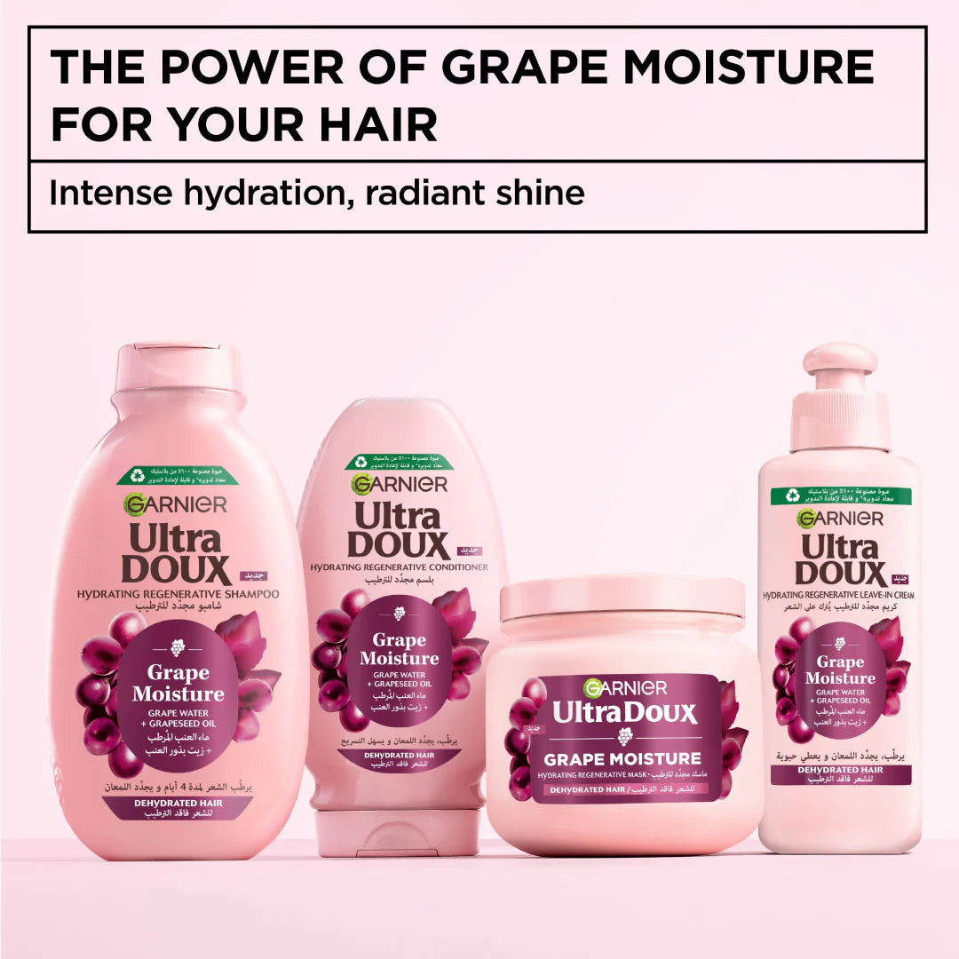 Garnier Ultra Doux Grape Moisture Hydrating Regenerative Shampoo for Dehydrated Hair With Hydrating Grape Water + Antioxidant Grapeseed Oil