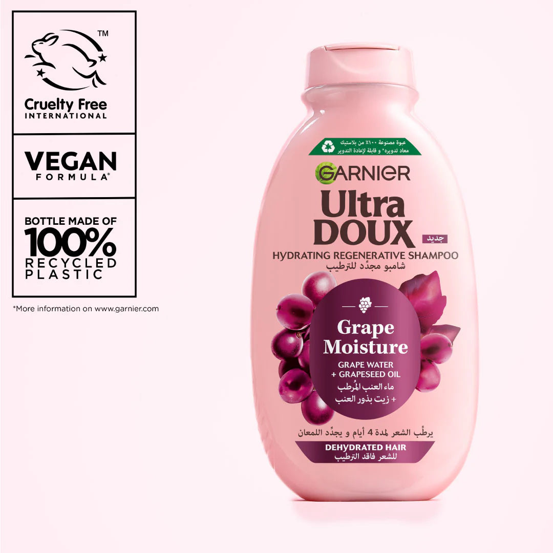 Garnier Ultra Doux Grape Moisture Hydrating Regenerative Shampoo for Dehydrated Hair With Hydrating Grape Water + Antioxidant Grapeseed Oil