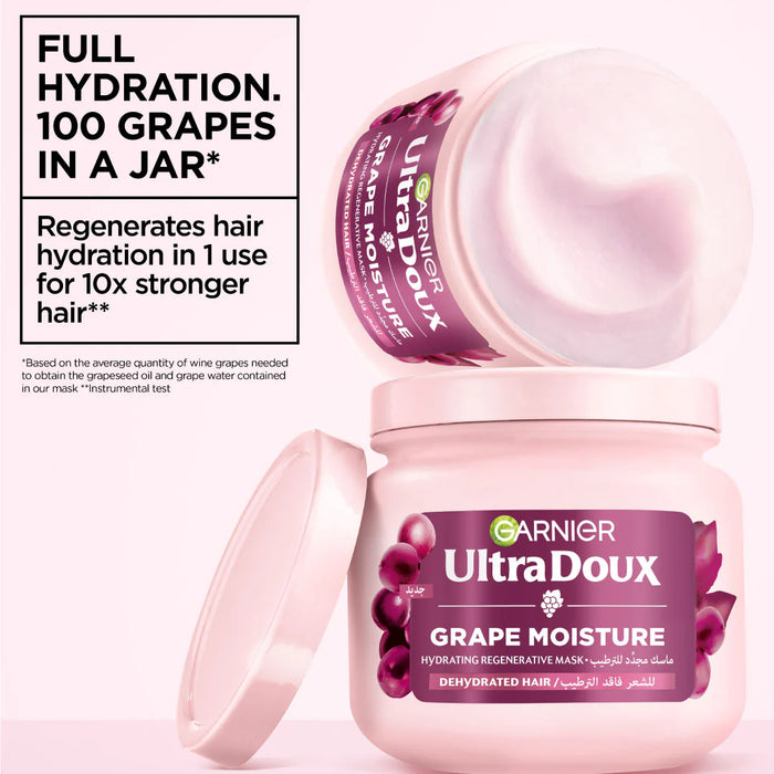 Garnier Ultra Doux Grape Moisture Deep Regenerative Mask for Dehydrated Hair With Hydrating Grape Water + Antioxidant Grapeseed Oil 200ML
