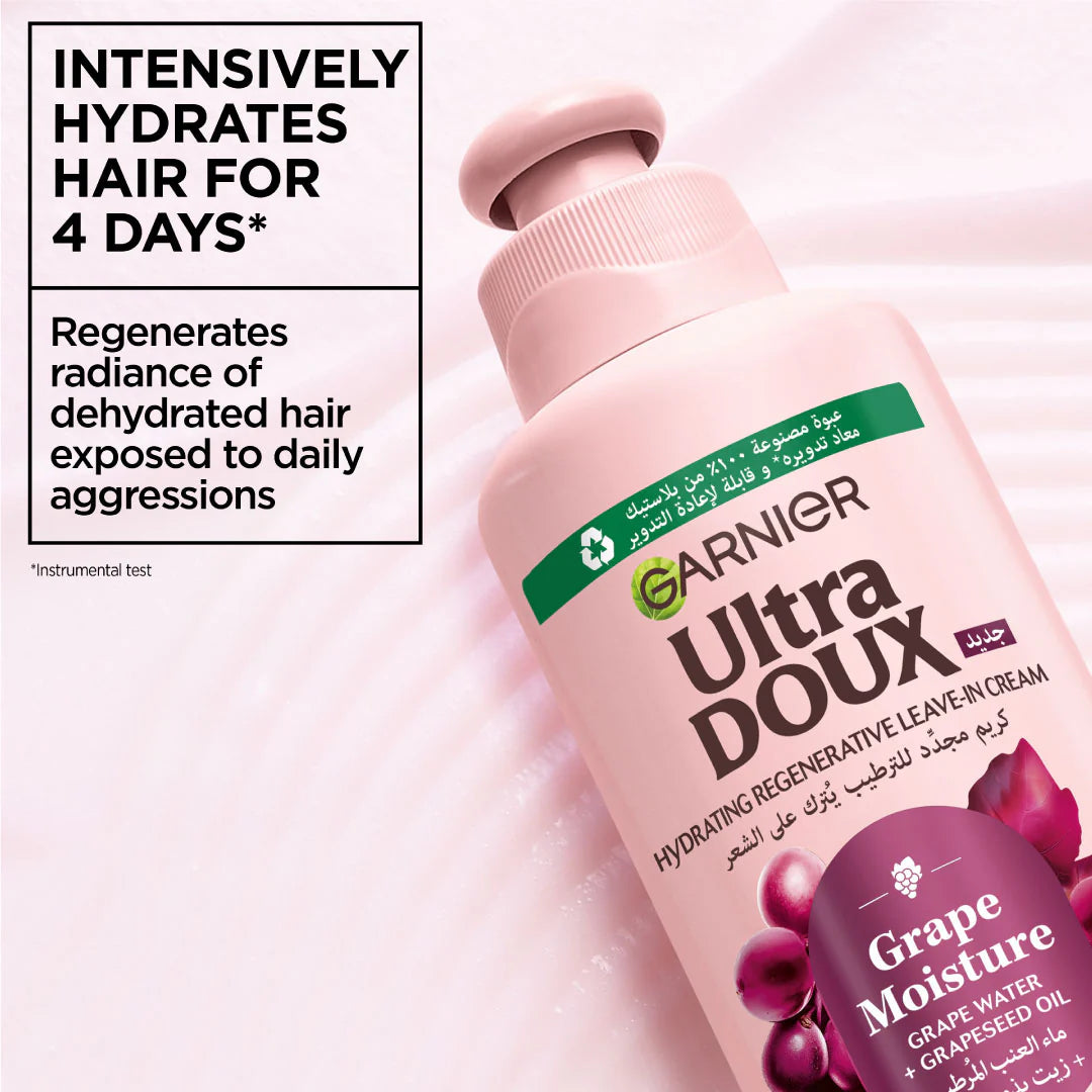 Garnier Ultra Doux Grape Moisture 2 in 1 Styling Cream, Volumizing Hydration for Dehydrated Hair With Hydrating Grape Water + Antioxidant Grapeseed Oil 200ML