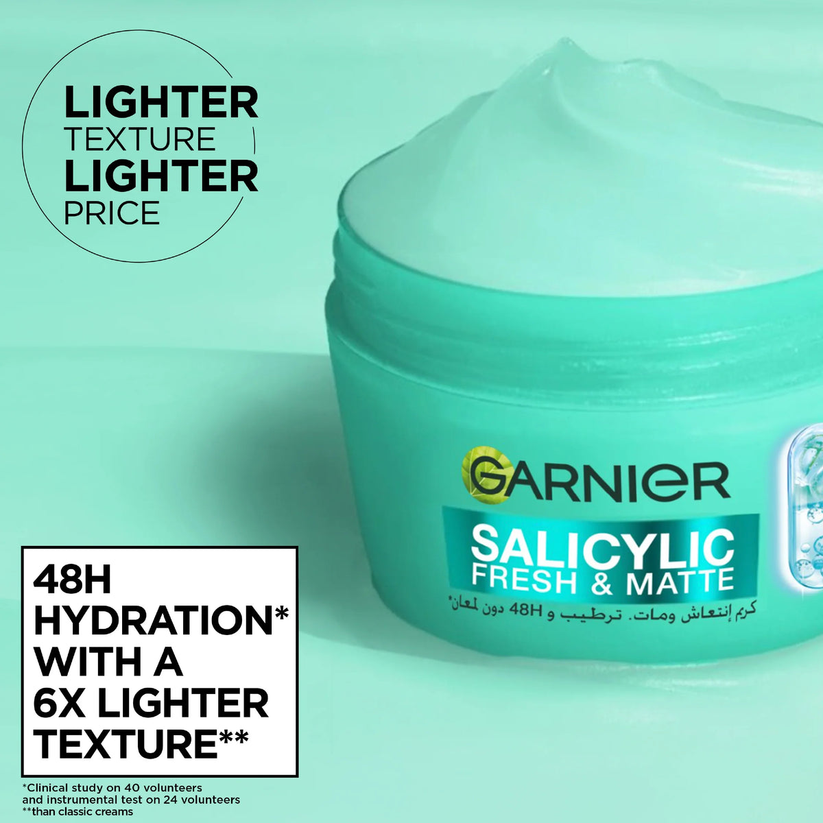 Garnier Salicylic Fresh & Matte Cream - Hydration, 48H Oil Free - 5% [Niacinamide + Salicylic Acid + Centella Asiatica] - Cruelty Free International & Vegan