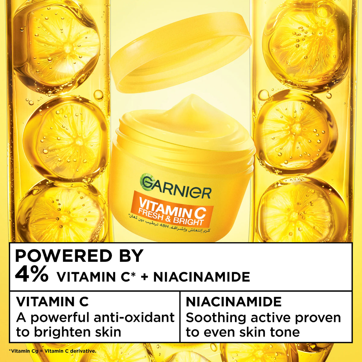 Garnier Vitamin C Fresh & Bright Cream. Hydration, 48H Oil Free Hydration - 4% [Vitamin C* + Niacinamide]