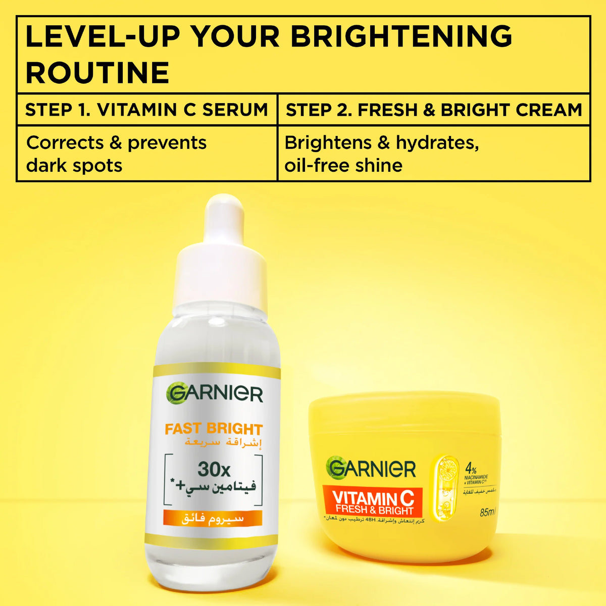 Garnier Vitamin C Fresh & Bright Cream. Hydration, 48H Oil Free Hydration - 4% [Vitamin C* + Niacinamide]