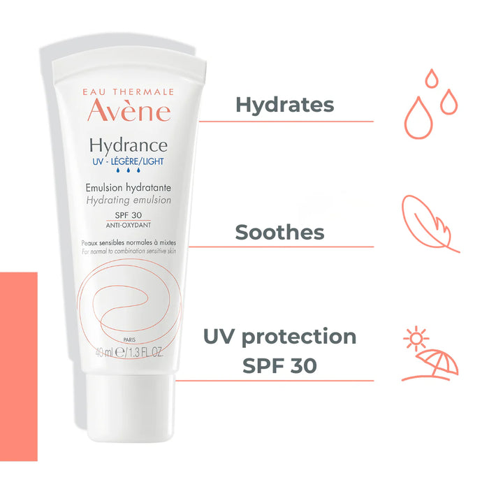 Avène Hydrance UV Light SPF 30 Emulsion And Avène Cleansing Foam Buy 1 Get 1 Pouch Bundle