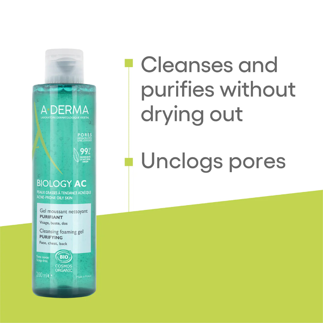 A-Derma Biology AC Perfect Anti-blemish Fluid And Biology AC Purfifying Foaming Gel Buy 1 Get 1 Pouch Bundle