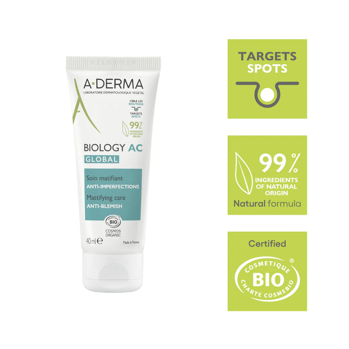 A-Derma Biology AC Mattifying Global Anti-blemish Treatment And Biology AC Purifying Foaming Gel Buy 1 Get 1 Pouch Bundle