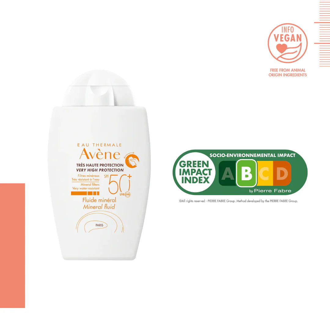 Avène mineral fluid SPF50+ Sunscreen 40ml | Ultra Light 100% Mineral Filter for Intolerant Skin - Matte Finish 40ML
