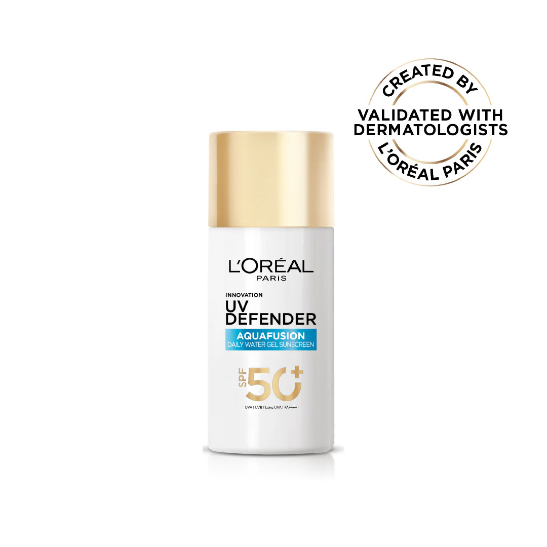 L’Oréal Paris, UV Defender, Aquafusion Daily Water Gel Sunscreen, SPF50+ PA++++, Defends from all UV aging signs, Absorbs in 3 Seconds, 50ml