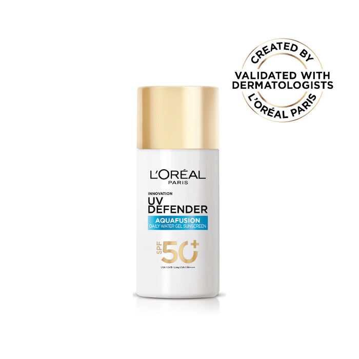 L’Oréal Paris, UV Defender, Aquafusion Daily Water Gel Sunscreen, SPF50+ PA++++, Defends from all UV aging signs, Absorbs in 3 Seconds, 50ml