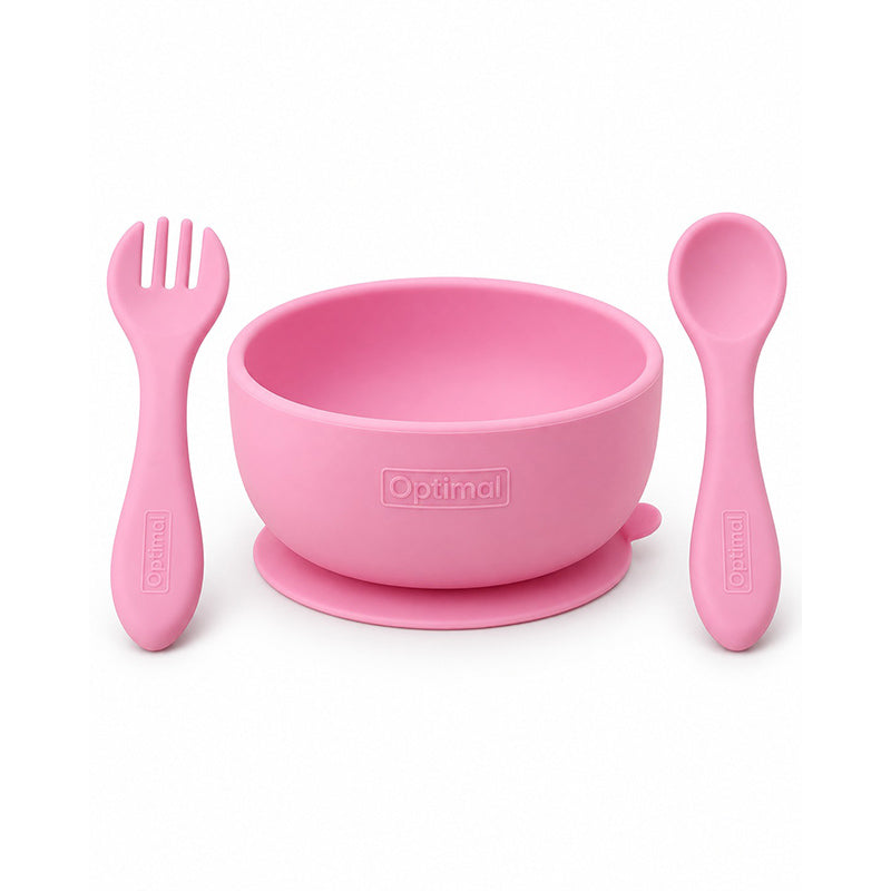 OPTIMAL NON-SLIP SILICONE BABY FEEDING SET 4M+ PINK 1007