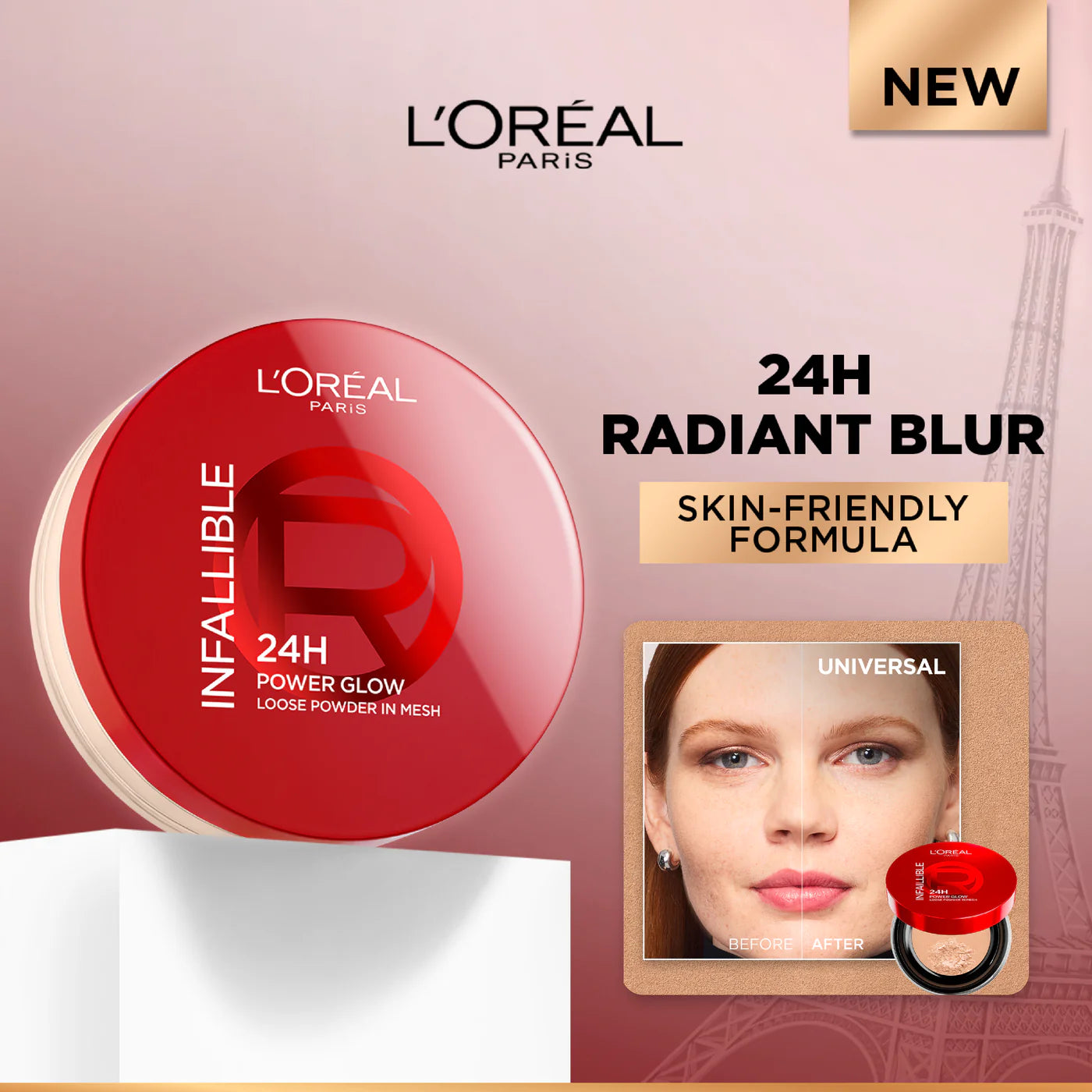 L’Oréal Paris Infaillible 24H Power Glow Loose Powder in Mesh, Pore Blurring, Radiant Glow, and Hydrating Formula