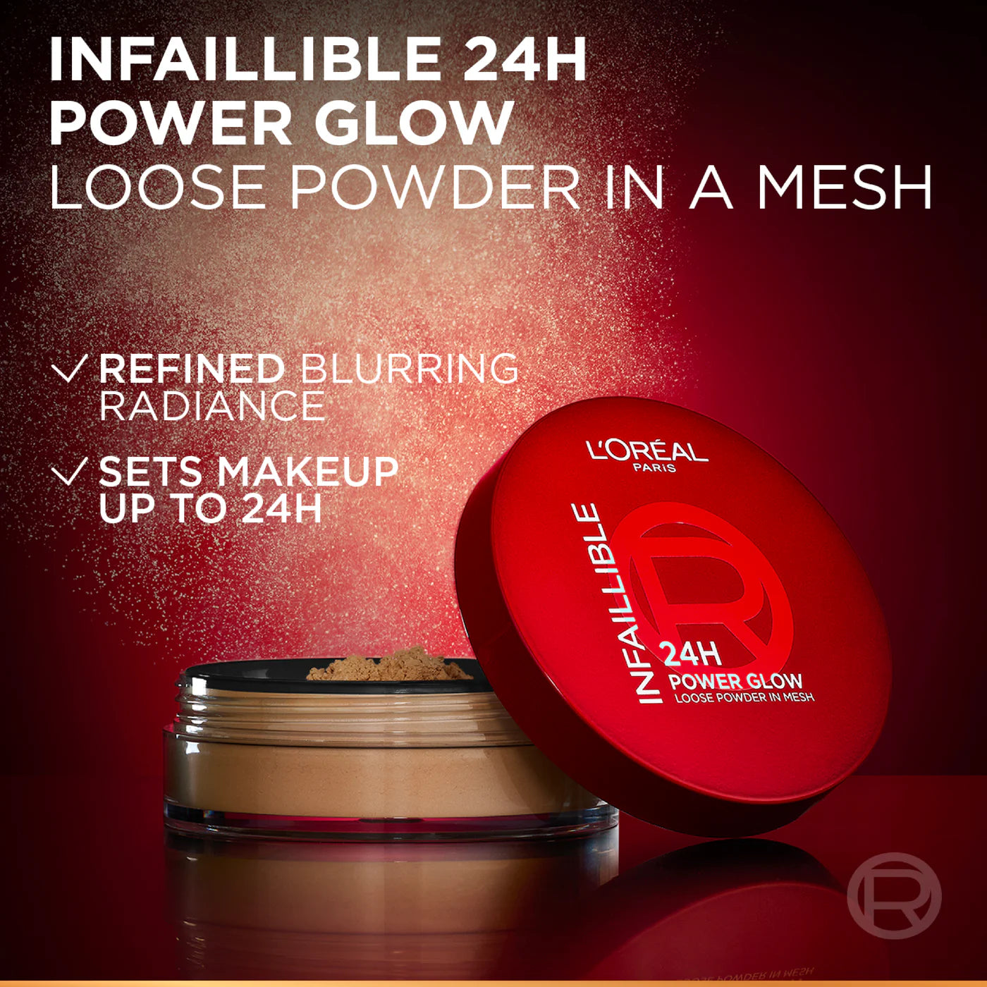 L’Oréal Paris Infaillible 24H Power Glow Loose Powder in Mesh, Pore Blurring, Radiant Glow, and Hydrating Formula