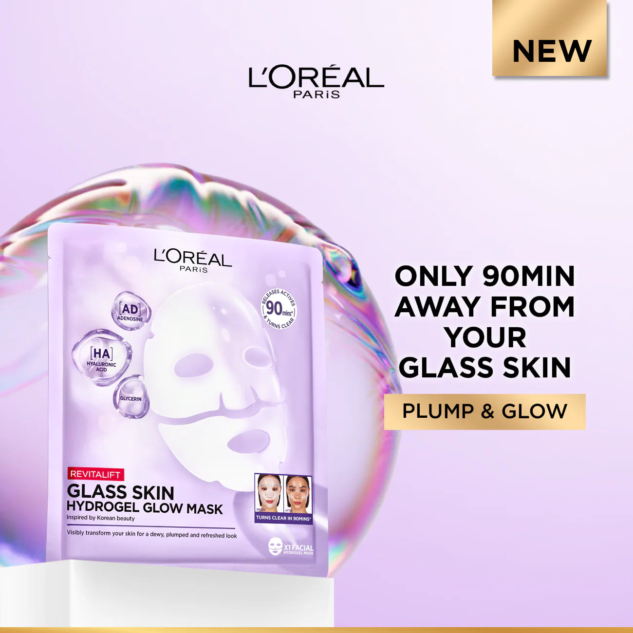 L’Oréal Paris Revitalift Glass Skin Hydrogel Glow Mask, Transform Your Skin For A Dewy, Plumped, Glass Skin In Only 90 Minutes